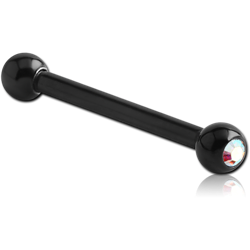 BLACK PVD COATED SURGICAL STEEL GRADE 316L DOUBLE HIGH END CRYSTALS JEWELED MICRO BARBELL