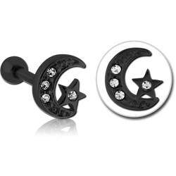 BLACK PVD COATED SURGICAL STEEL GRADE 316L JEWELED TRAGUS MICRO BARBELL