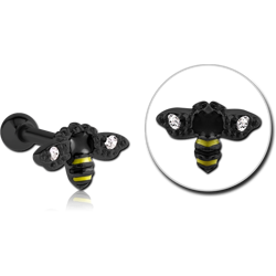 BLACK PVD COATED SURGICAL STEEL GRADE 316L JEWELED TRAGUS MICRO BARBELL WITH ENAMEL