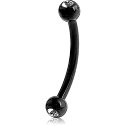 BLACK PVD COATED SURGICAL STEEL GRADE 316L PREMIUM CRYSTAL JEWELED MICRO CURVED BARBELL