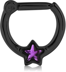 BLACK PVD COATED SURGICAL STEEL GRADE 316L STAR JEWELED HINGED SEPTUM CLICKER