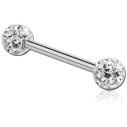 SURGICAL STEEL GRADE 316L BARBELL WITH EPOXY COATED CRYSTALINE JEWELED BALL