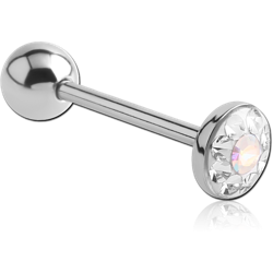 SURGICAL STEEL GRADE 316L CRYSTALINE JEWELED FLAT BARBELL