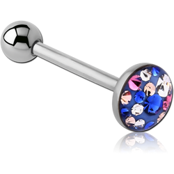 SURGICAL STEEL GRADE 316L CRYSTALINE JEWELED FLAT BARBELL