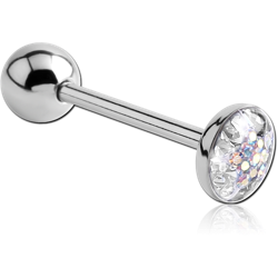 SURGICAL STEEL GRADE 316L CRYSTALINE STAR JEWELED FLAT BARBELL