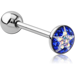 SURGICAL STEEL GRADE 316L VALUE CRYSTALINE STAR JEWELED FLAT BARBELL