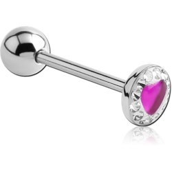 SURGICAL STEEL GRADE 316L CRYSTALINE HEART JEWELED FLAT BARBELL