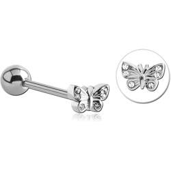 SURGICAL STEEL GRADE 316L BUTTERFLY JEWELED BARBELL