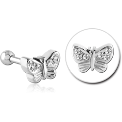 SURGICAL STEEL GRADE 316L BUTTERFLY JEWELED TRAGUS BARBELL