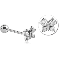 SURGICAL STEEL GRADE 316L JEWELED BUTTERFLY BARBELL