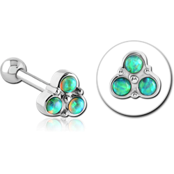 SURGICAL STEEL GRADE 316L ORGANIC SYNTHETIC OPAL TRINITY TRAGUS BARBELL