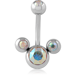 SURGICAL STEEL GRADE 316L DOUBLE PREMIUM CRYSTALS JEWELED NAVEL BANANA