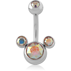 SURGICAL STEEL GRADE 316L DOUBLE PREMIUM CRYSTALS JEWELED NAVEL BANANA WITH JEWELED DISC