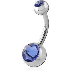 SURGICAL STEEL GRADE 316L DOUBLE FLAT STONE JEWELED NAVEL BANANA