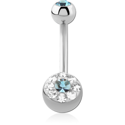 SURGICAL STEEL GRADE 316L VALUE CRYSTALINE DOUBLE JEWELED NAVEL BANANA