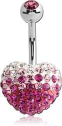 SURGICAL STEEL GRADE 316L CRYSTALINE JEWELED FROSTED HEART NAVEL BANANA WITH JEWELED BALL