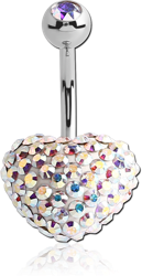 SURGICAL STEEL GRADE 316L CRYSTALINE JEWELED HEART NAVEL BANANA WITH JEWELED BALL