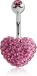 SURGICAL STEEL GRADE 316L VALUE CRYSTALINE DOUBLE JEWELED HEART NAVEL BANANA
