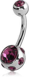 SURGICAL STEEL GRADE 316L DOUBLE VALUE JEWELED MULTI STONE NAVEL BANANA