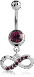 SURGICAL STEEL GRADE 316L JEWELED NAVEL BANANA WITH DANGLING CHARM - INFINITY