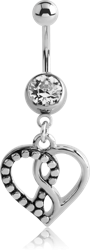 SURGICAL STEEL GRADE 316L JEWELED NAVEL BANANA WITH DANGLING CHARM - INFINITY HEART