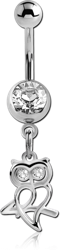 SURGICAL STEEL GRADE 316L JEWELED NAVEL BANANA WITH DANGLING CHARM - OWL