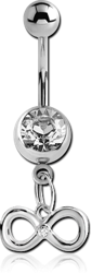 SURGICAL STEEL GRADE 316L JEWELED NAVEL BANANA WITH DANGLING CHARM - INFINITY