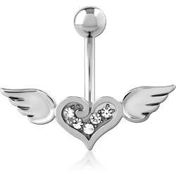 RHODIUM PLATED BASE METAL JEWELED NAVEL BANANA