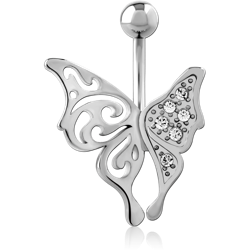 RHODIUM PLATED BASE METAL JEWELED NAVEL BANANA