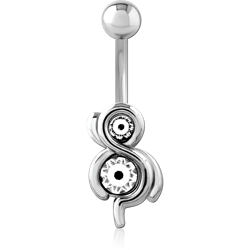 RHODIUM PLATED BASE METAL JEWELED NAVEL BANANA