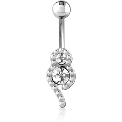 RHODIUM PLATED BASE METAL JEWELED NAVEL BANANA