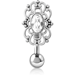 RHODIUM PLATED BASE METAL JEWELED NAVEL BANANA