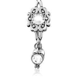 RHODIUM PLATED BASE METAL JEWELED NAVEL BANANA