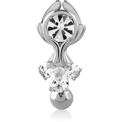 RHODIUM PLATED BASE METAL JEWELED NAVEL BANANA