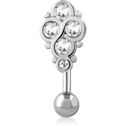 RHODIUM PLATED BASE METAL JEWELED NAVEL BANANA