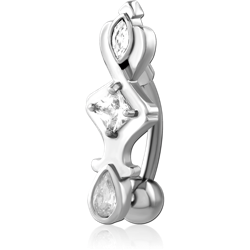 RHODIUM PLATED BASE METAL JEWELED NAVEL BANANA