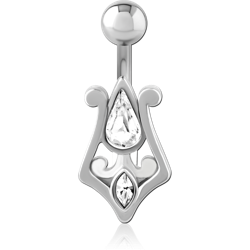 RHODIUM PLATED BASE METAL JEWELED NAVEL BANANA