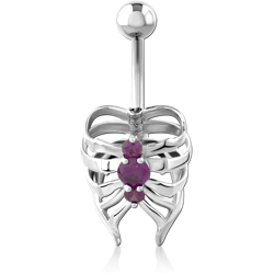 RHODIUM PLATED BASE METAL JEWELED NAVEL BANANA