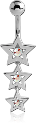 RHODIUM PLATED BASE METALD JEWELED STAR DANGLE NAVEL BANANA