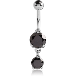 SURGICAL STEEL GRADE 316L DOUBLE ROUND CZ DANGLE BANANA WITH JEWELED BALL