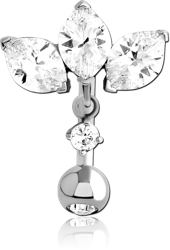 SURGICAL STEEL GRADE 316L MARQUISE CZ AND DANGLE BANANA WITH JEWELED BALL