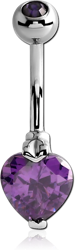 SURGICAL STEEL GRADE 316L HEART 8MM CZ DOUBLE JEWELED BANANA