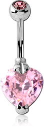 SURGICAL STEEL GRADE 316L HEART 10MM CZ DOUBLE JEWELED BANANA