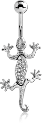SURGICAL STEEL GRADE 316L JEWELED MOVING LIZARD NAVEL BANANA