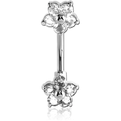 SURGICAL STEEL GRADE 316L DOUBLE JEWELED FLOWERS NAVEL BANANA