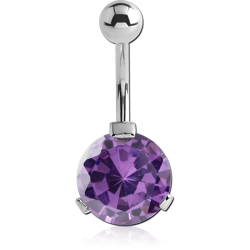 SURGICAL STEEL GRADE 316L ROUND PRONG SET 12MM CZ JEWELED NAVEL BANANA