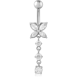 SURGICAL STEEL GRADE 316L NAVEL BANANA MARQUISE FLOWER WITH GRADUATED GEM DANGLE