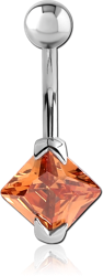 SURGICAL STEEL GRADE 316L SQUARE PRONG SET 8MM CZ JEWELED NAVEL BANANA