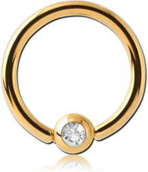 GOLD PVD 18K COATED SURGICAL STEEL GRADE 316L PREMIUM CRYSTAL JEWELED BALL CLOSURE RING