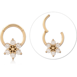 Gold PVD 18K Coated Surgical Steel Grade 316L Round Jeweled Hinged Segment Ring